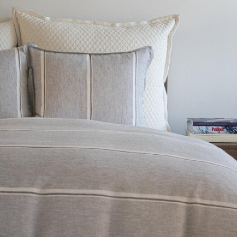 $1,215! NWT Ann Gish Linen Wool Stripe Grey KING Duvet Cover ONLY